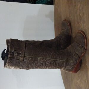 Gee wawa Anthropology moto Brown distressed knee high boots size six and a half